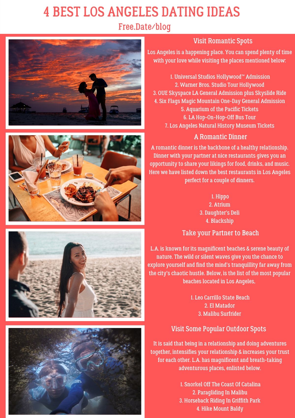 Infographics of 4 Best Los Angeles Dating Ideas - Free Dating Blog